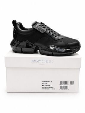 Jimmy Choo Black Faceted-Sole Mesh & Leather Sneaker‎